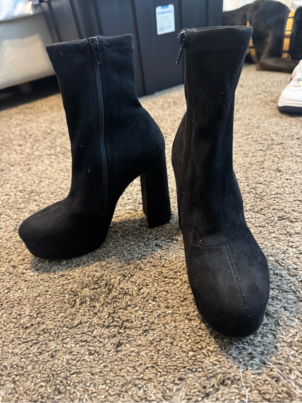 Amazon Black Suede Block Heel Ankle Boots